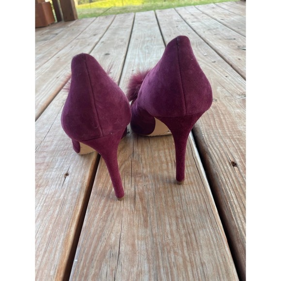 Gianni Bini Burgundy Heels For Fur Puff Pointed Toe Pumps Size 8 - Picture 4 of 10